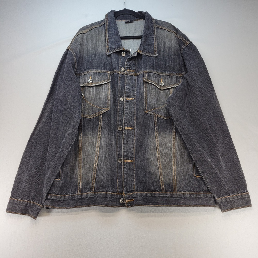 Delf Denim Jacket Mens 2XL Blue Dark Wash Faded Vintage Wash Trucker Jean